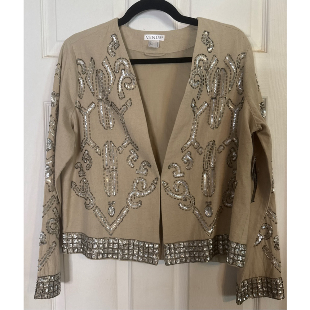 VENUS Beige Silver Sequin Blazer Jacket Size 12